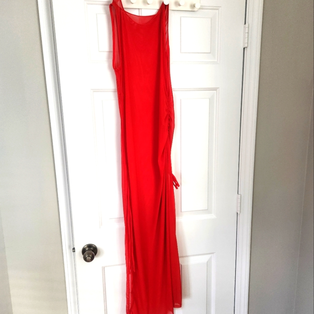 Red mesh see through dress Size M fits 8